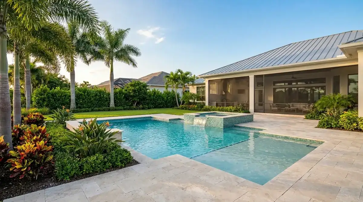 Custom designed pool and spa at a luxury Naples, Florida home