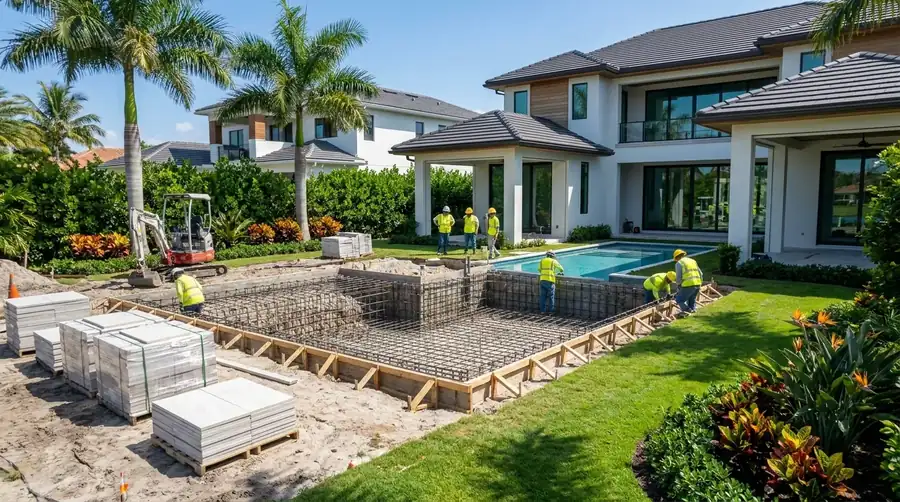 New inground pool construction with rebar cage in Naples, FL