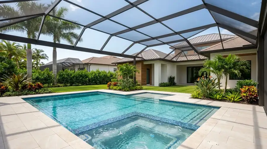 Panoramic mansard pool screen enclosure in Naples, FL